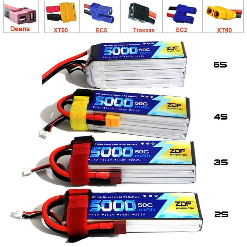 6S Lipo Battery 22.2V 5000Mah - RCヘリコプターボート用Zdfリポバッテリー,ドローン,fpv,450, 500, 7.4v,11.1v,14.8v,22.2v,5000mah,50c,100c,2s 3秒、4秒、6秒
