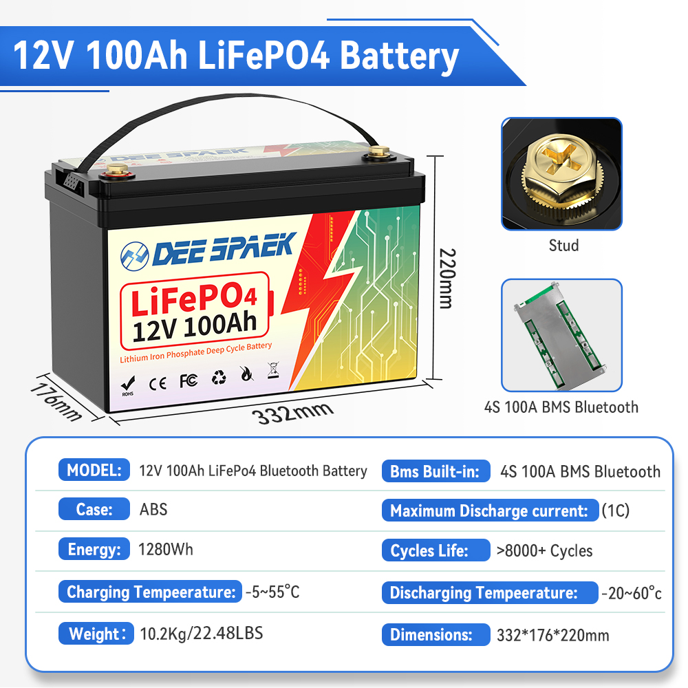 DEEPSPAEK 12V 100Ah Lifepo4バッテ - Lifepo4 12V 100Ah Bms Bluetooth のレビューと価格